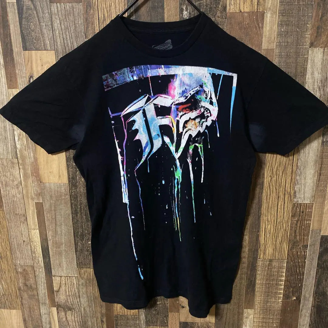 Printed T-shirt Black Men's M Vintage Short Sleeve Streetwear