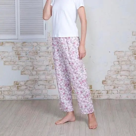 (Juego de 3) Pantalones de pijama 100 % algodón cómodos para la piel (rosa/talla 2L)