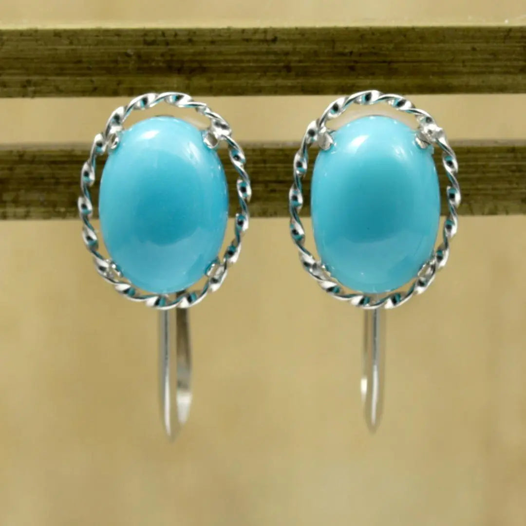 Simple turquoise earrings, screw-type fittings, K18WG