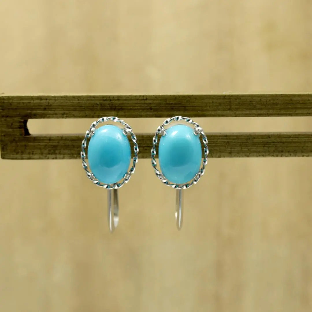 Simple turquoise earrings, screw-type fittings, K18WG