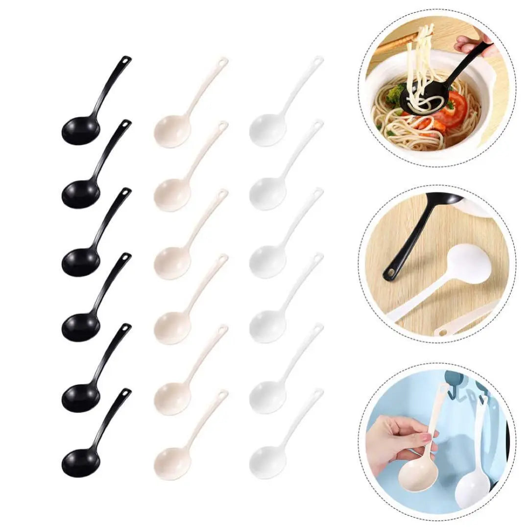 Plastic Spoon, Lotus Soup Spoon, 18 Pieces, Black, Outdoor