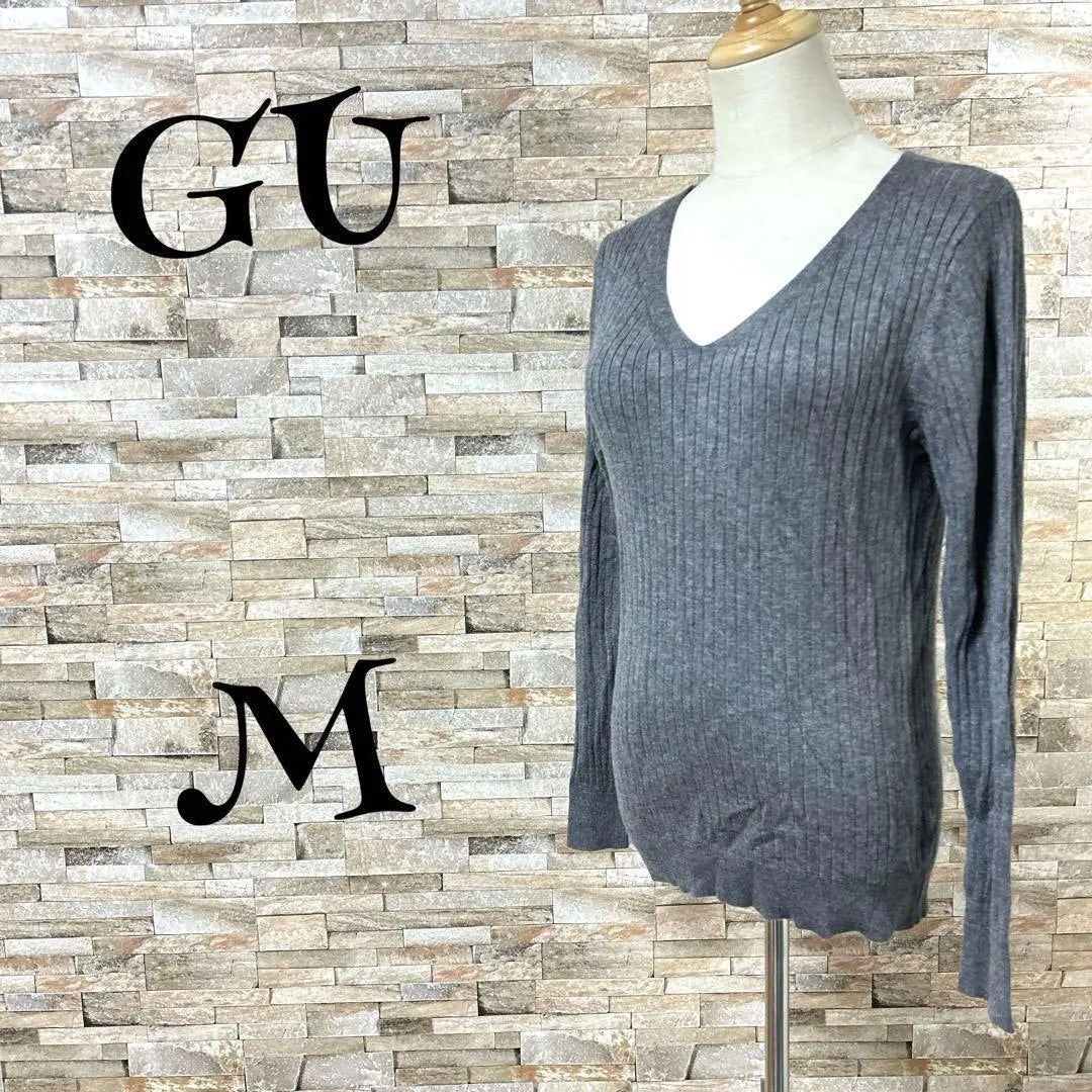 [GU] Knit cut and sew V-neck rib pullover Unicolor