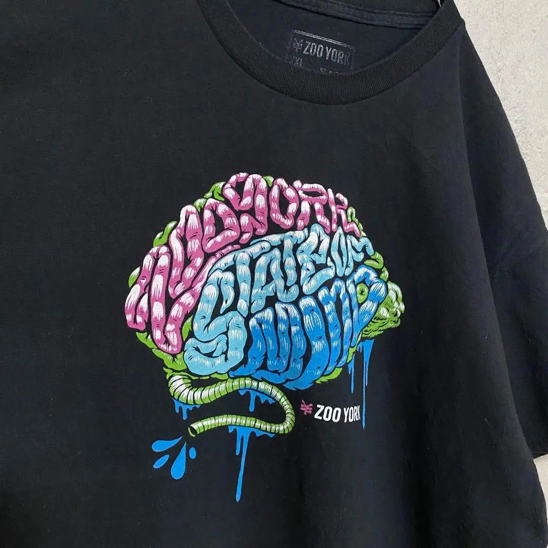 Camiseta de manga corta con estampado de cerebro de Zoo York Old Clothes, importada de Estados Unidos, negra, grande