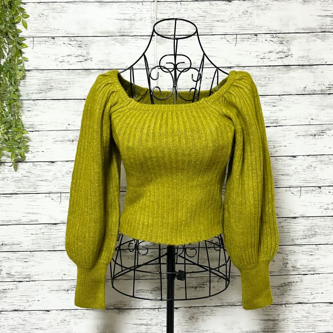 A1127 GRL Olive Green Ribbed Knit Long Sleeve Off Shoulder S