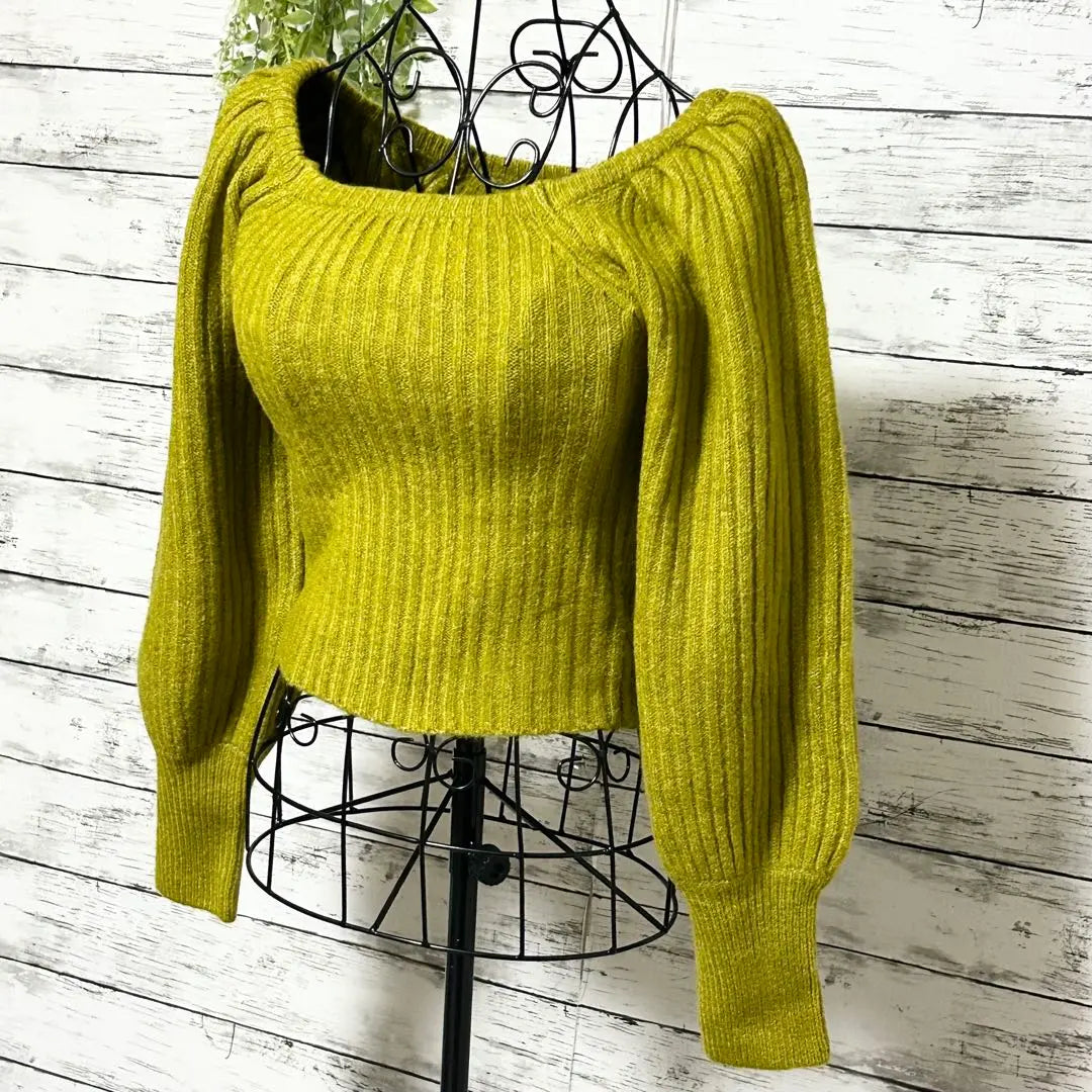 A1127 GRL Olive Green Ribbed Knit Long Sleeve Off Shoulder S