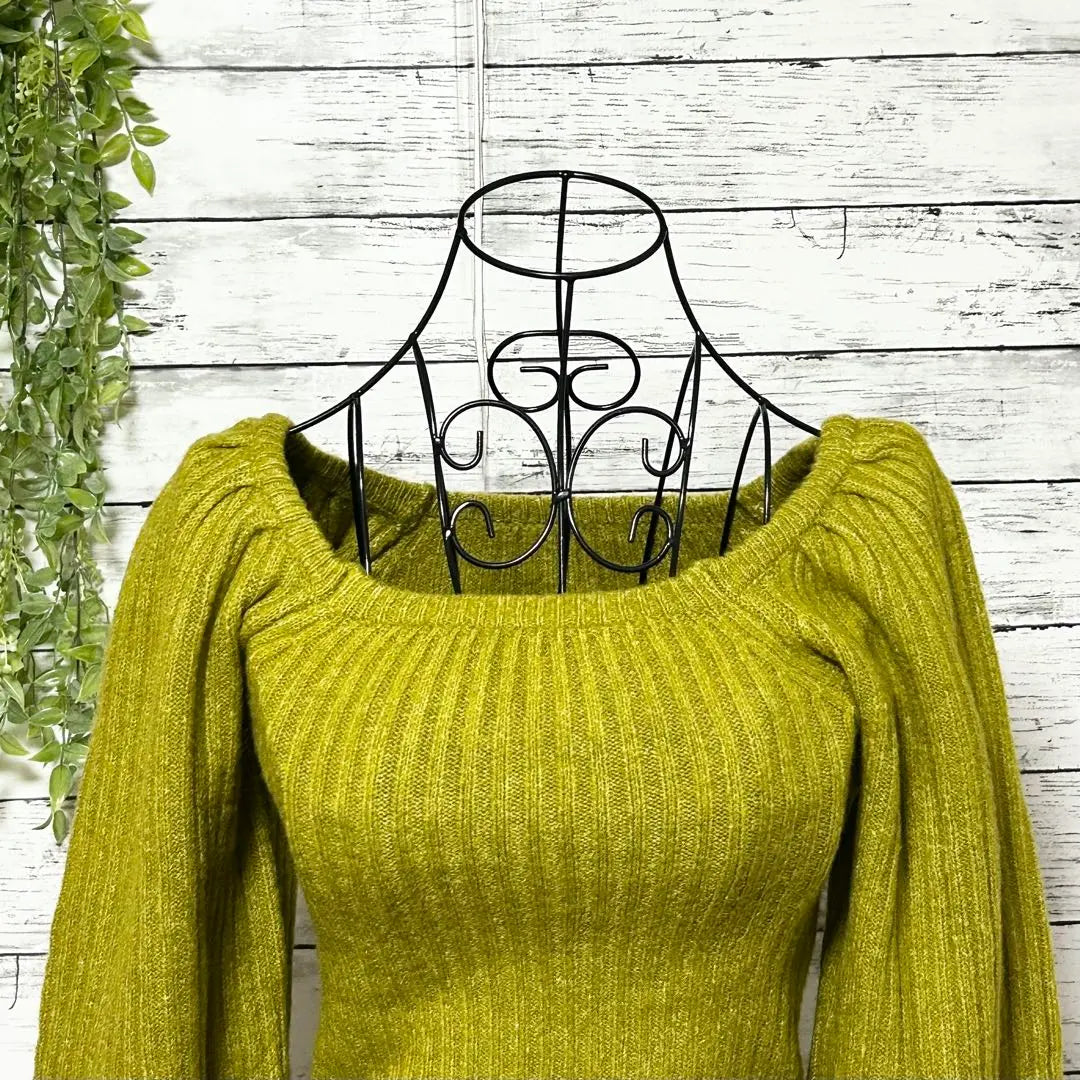 A1127 GRL Olive Green Ribbed Knit Long Sleeve Off Shoulder S