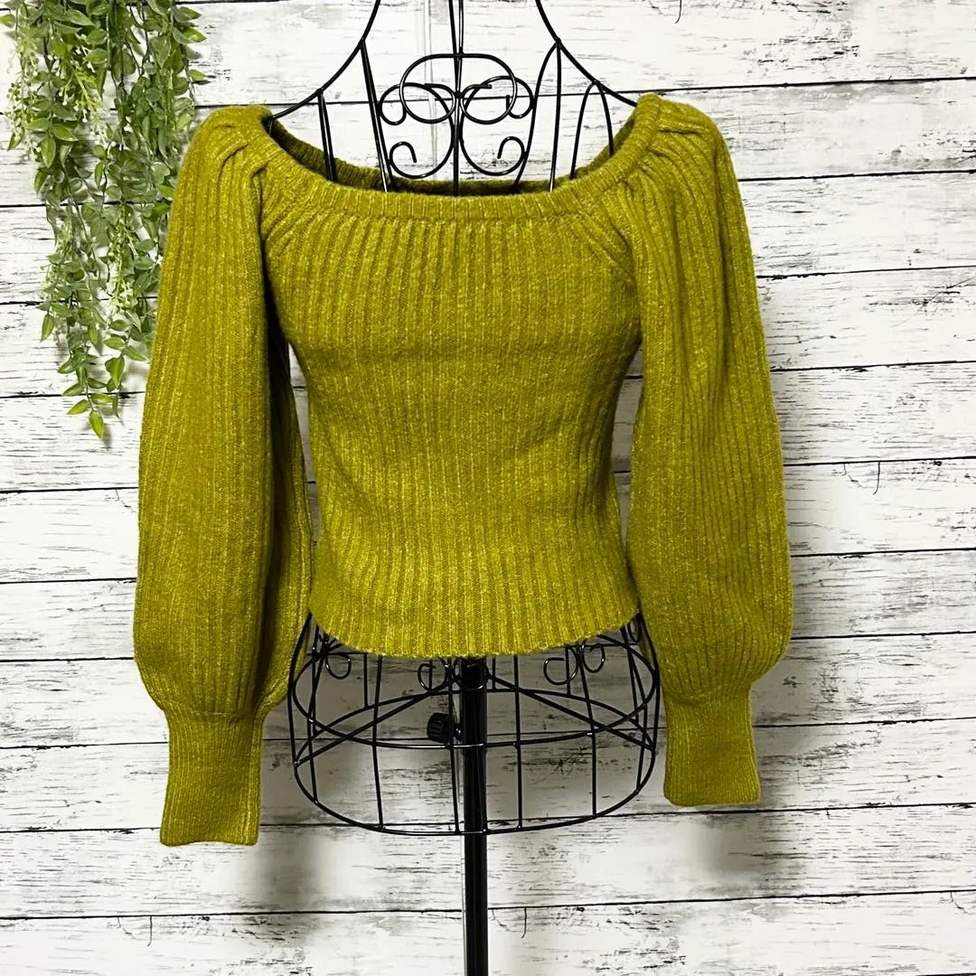 A1127 GRL Olive Green Ribbed Knit Long Sleeve Off Shoulder S