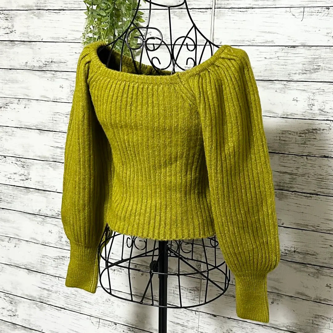 A1127 GRL Olive Green Ribbed Knit Long Sleeve Off Shoulder S