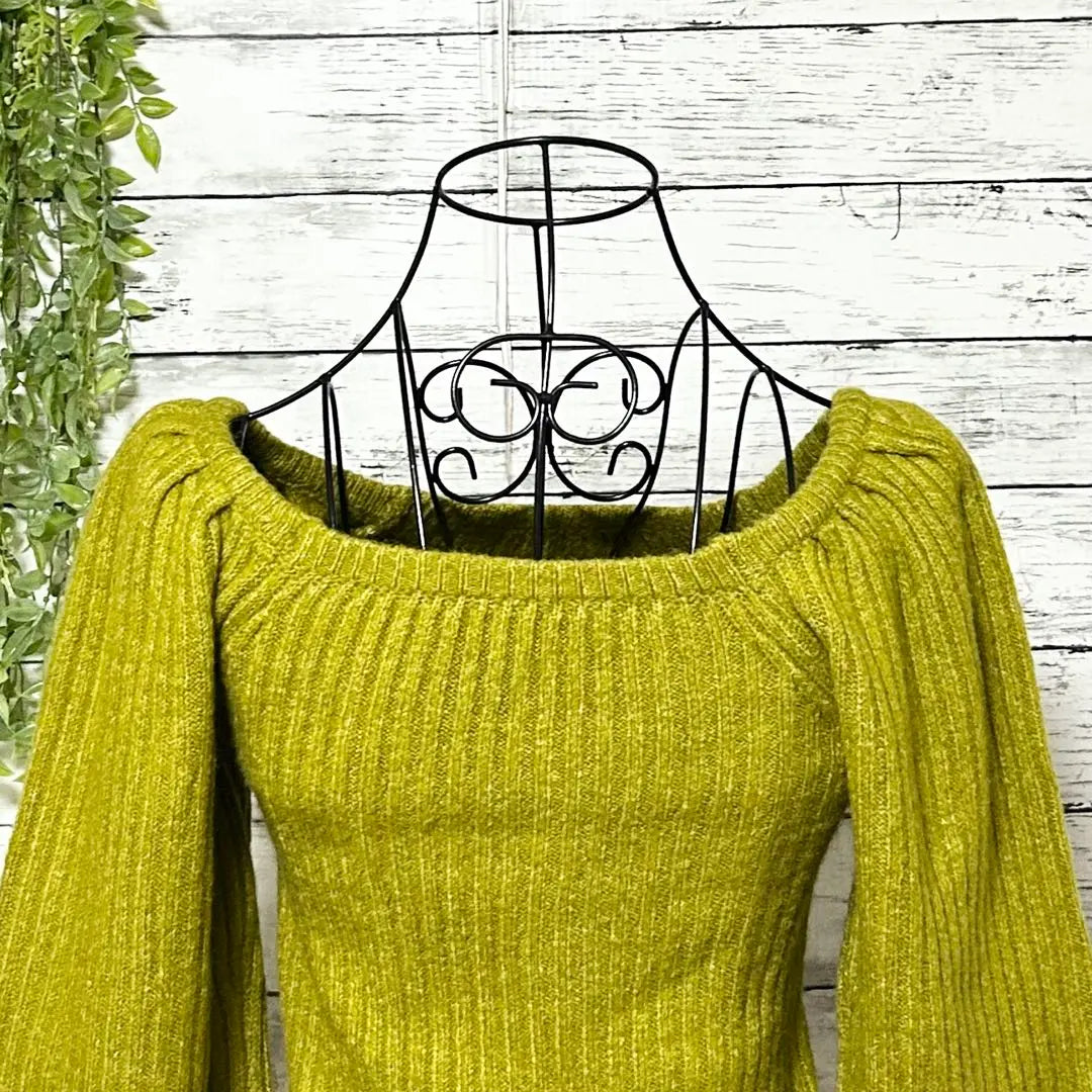 A1127 GRL Olive Green Ribbed Knit Long Sleeve Off Shoulder S