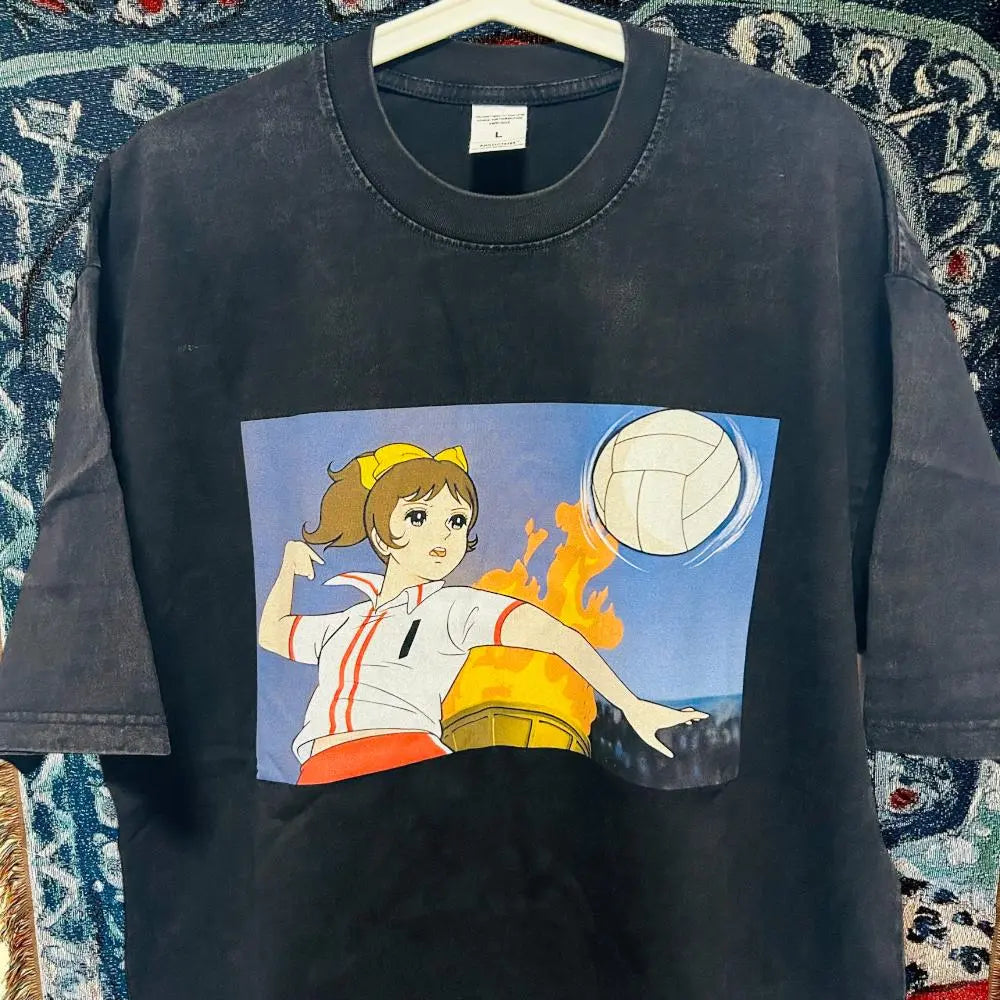 Showa Volleyball Girl T-shirt Short Sleeve Men's Vintage Reprint L XL