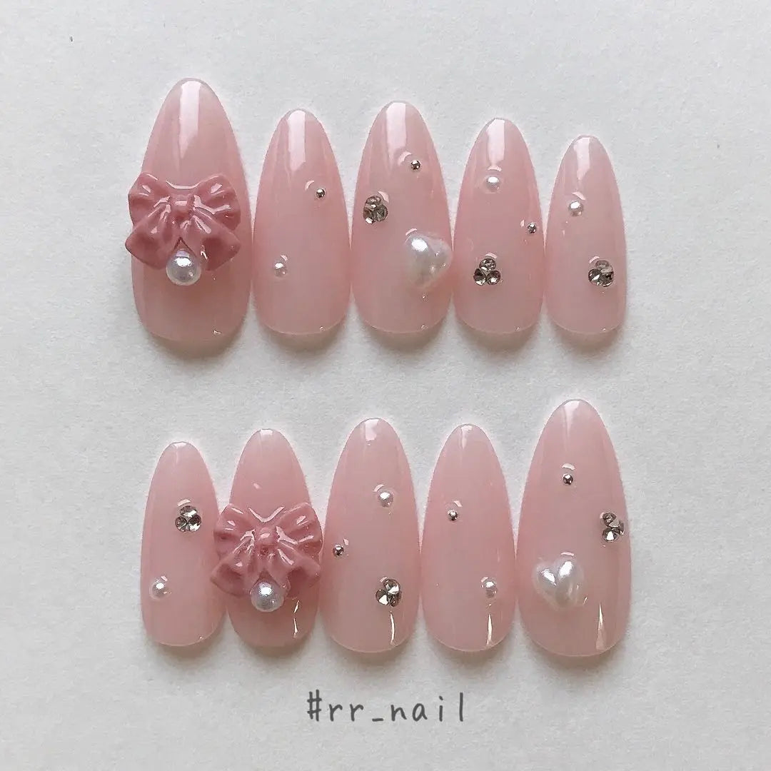 Nail Tip Wanhon Ribbon Bijou Heart Pearl