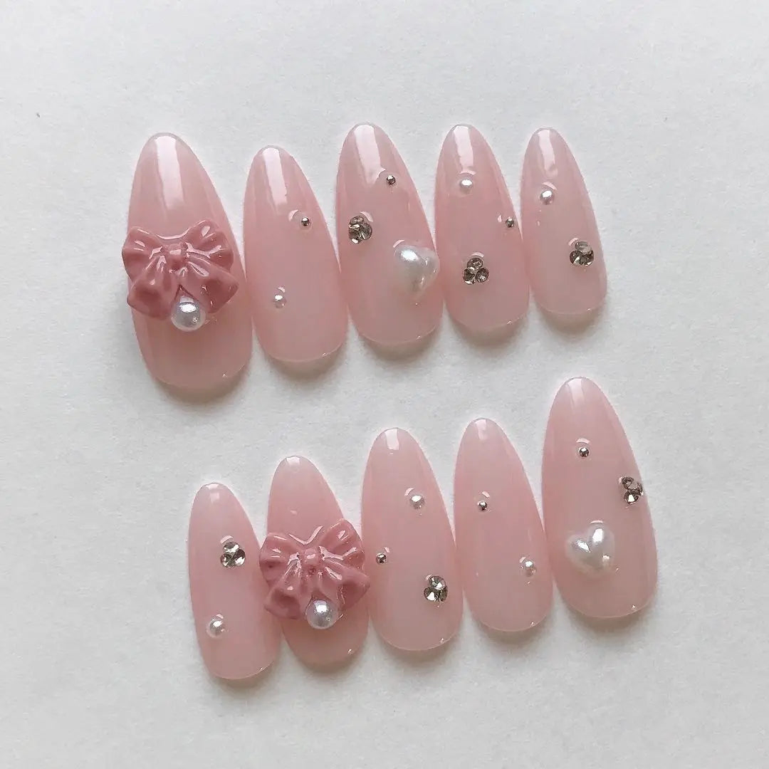 Nail Tip Wanhon Ribbon Bijou Heart Pearl