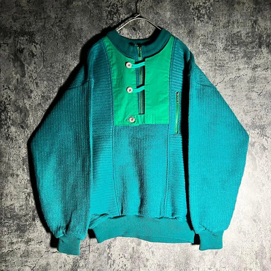 Vintage Green Half Zip Knit Vintage Retro Unique