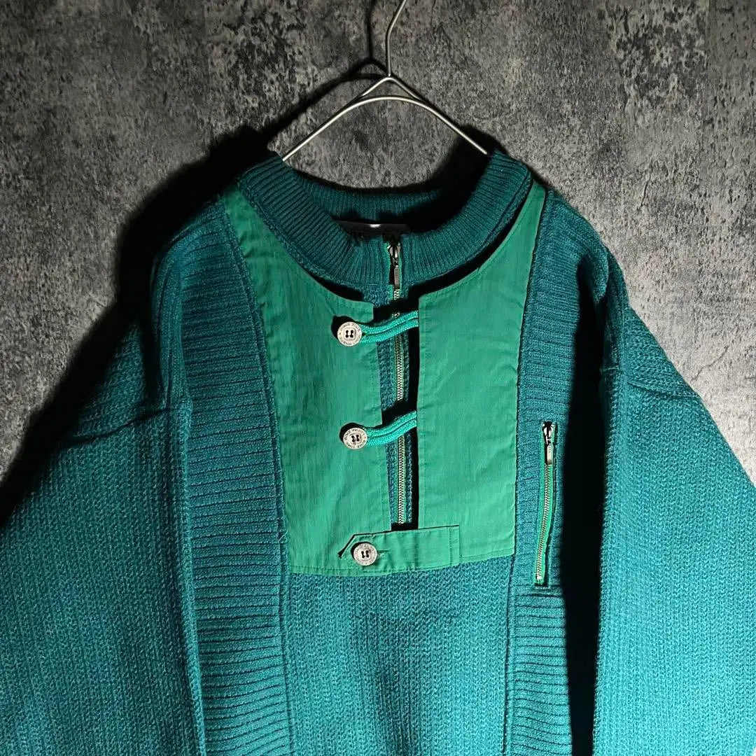 Vintage Green Half Zip Knit Vintage Retro Unique