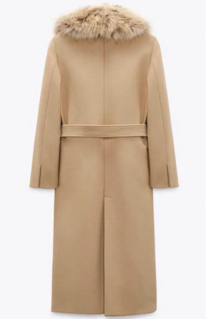 Zara x Manteco ❤️ Long belted coat with fur✨ Premium wool M [Extremely beautiful]