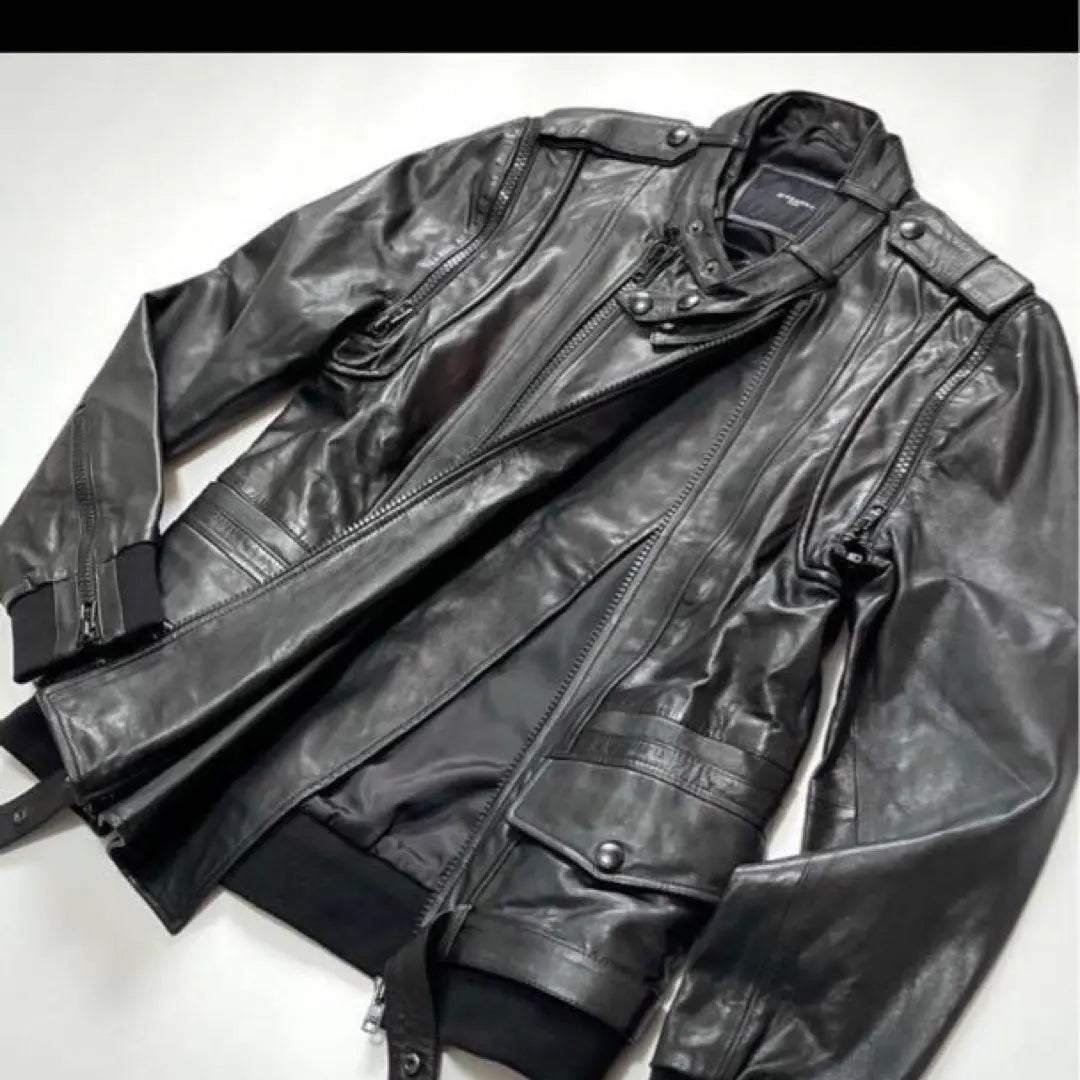 [Extremely beautiful] GIVENCHY Leather Jacket Riders Black 2WAY