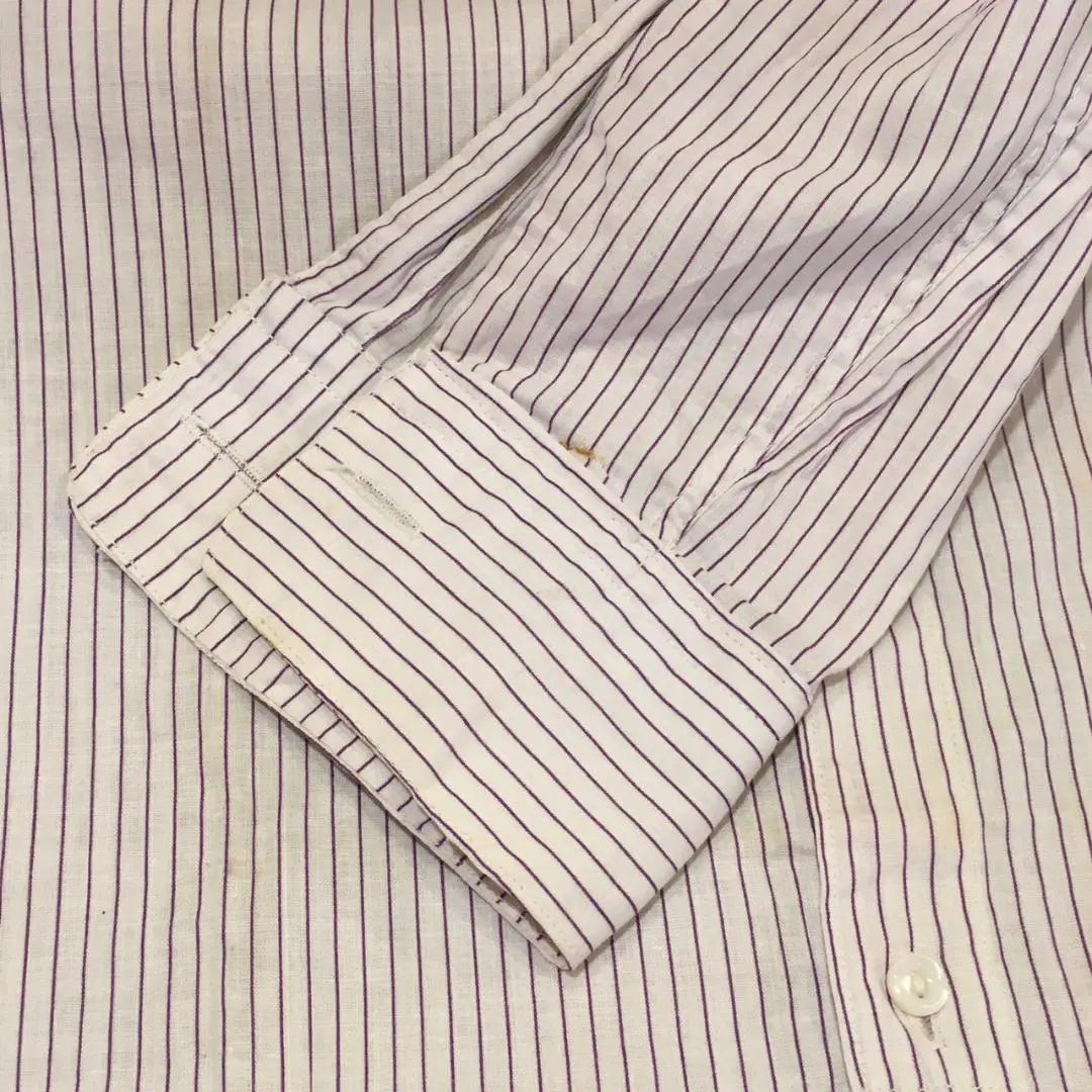 Vintage 1910s 1920s striped shirt S-length stand collar gusset