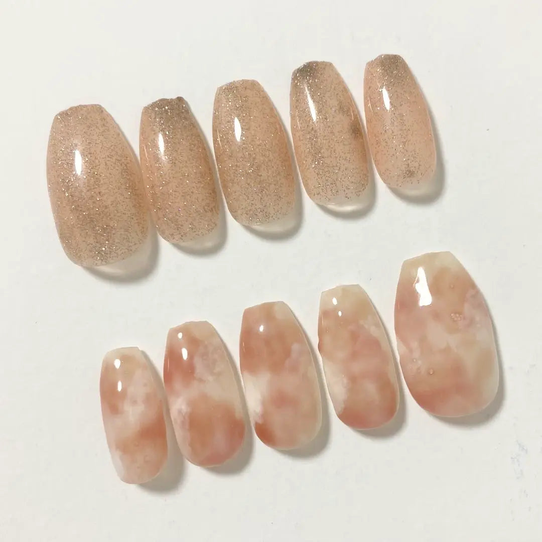 Nail tips, Korean Wanhong, Marble watercolor, Peach Peach, Glittering Pink, Nuance