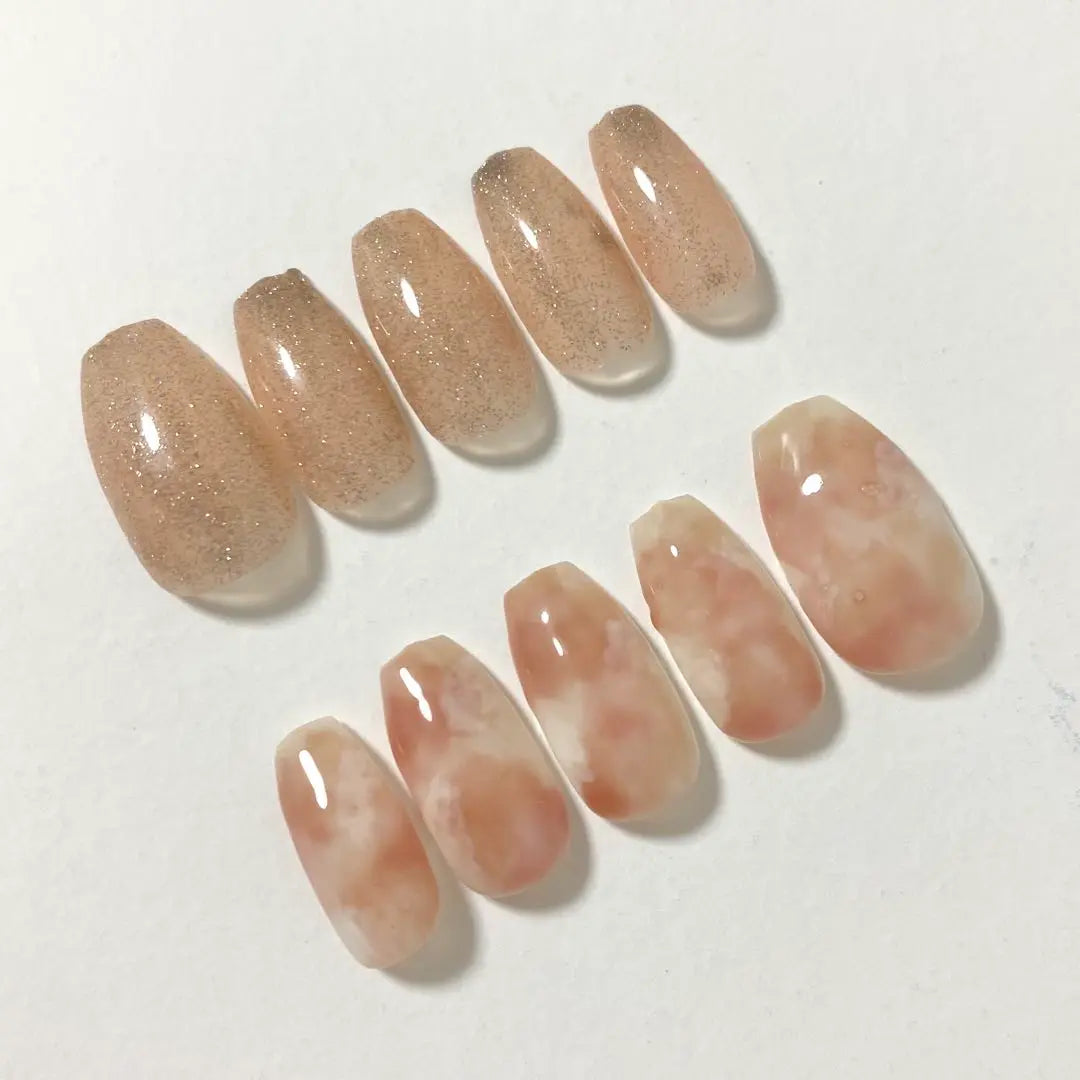 Nail tips, Korean Wanhong, Marble watercolor, Peach Peach, Glittering Pink, Nuance