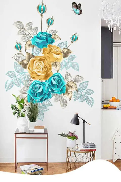 Wall sticker rose flower butterfly peelable wallpaper interior art GA8