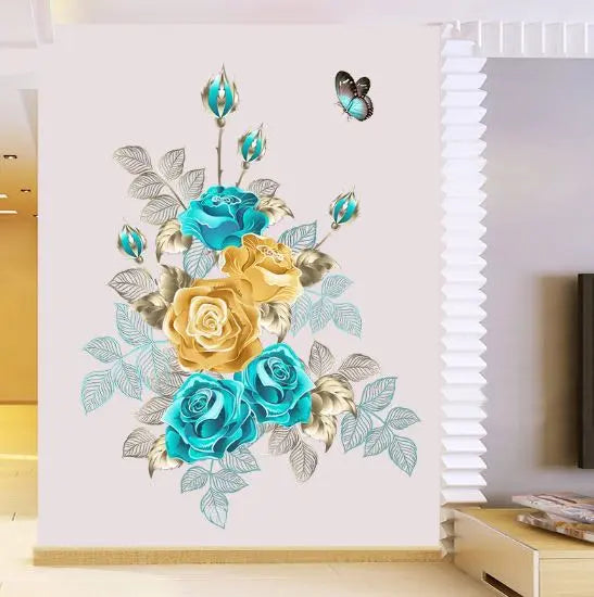 Wall sticker rose flower butterfly peelable wallpaper interior art GA8