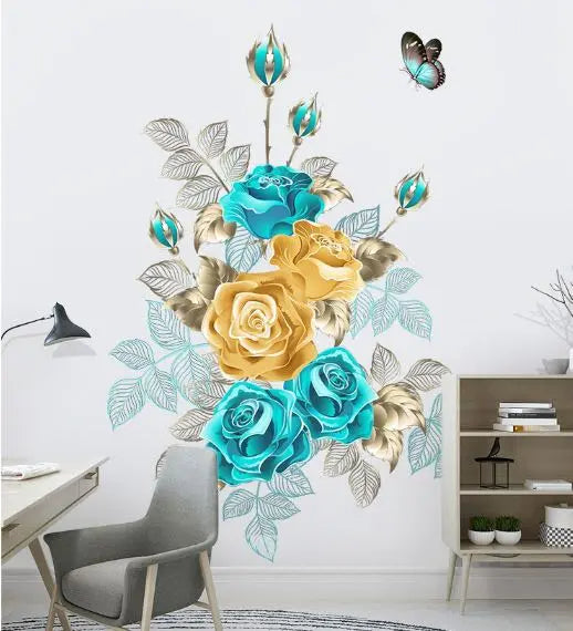 Wall sticker rose flower butterfly peelable wallpaper interior art GA8