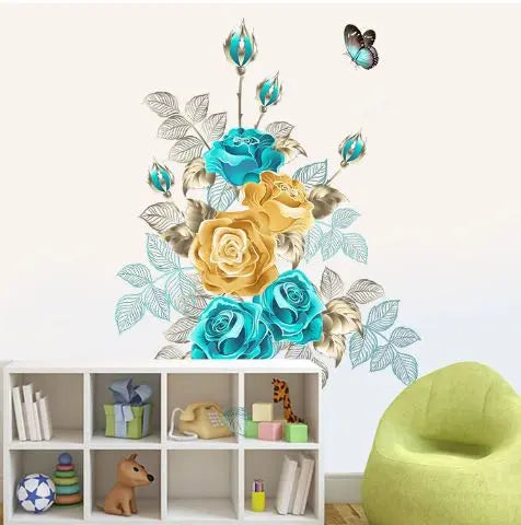 Wall sticker rose flower butterfly peelable wallpaper interior art GA8