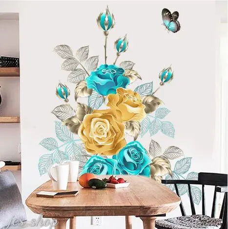 Wall sticker rose flower butterfly peelable wallpaper interior art GA8