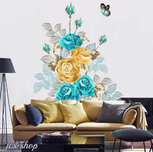 Wall sticker rose flower butterfly peelable wallpaper interior art GA8