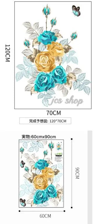 Wall sticker rose flower butterfly peelable wallpaper interior art GA8