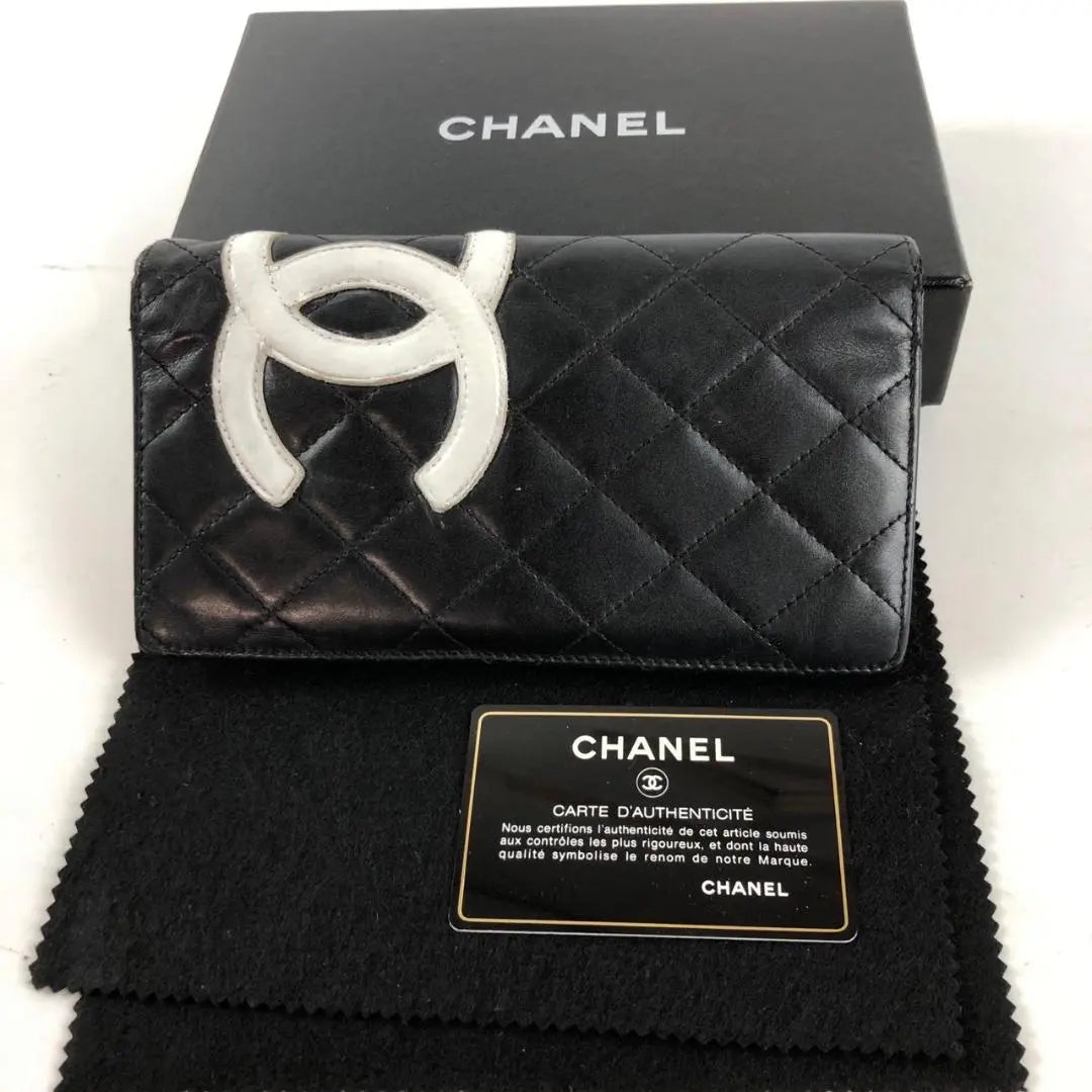 CHANEL Cambon Line Bifold Long Wallet Black Pink