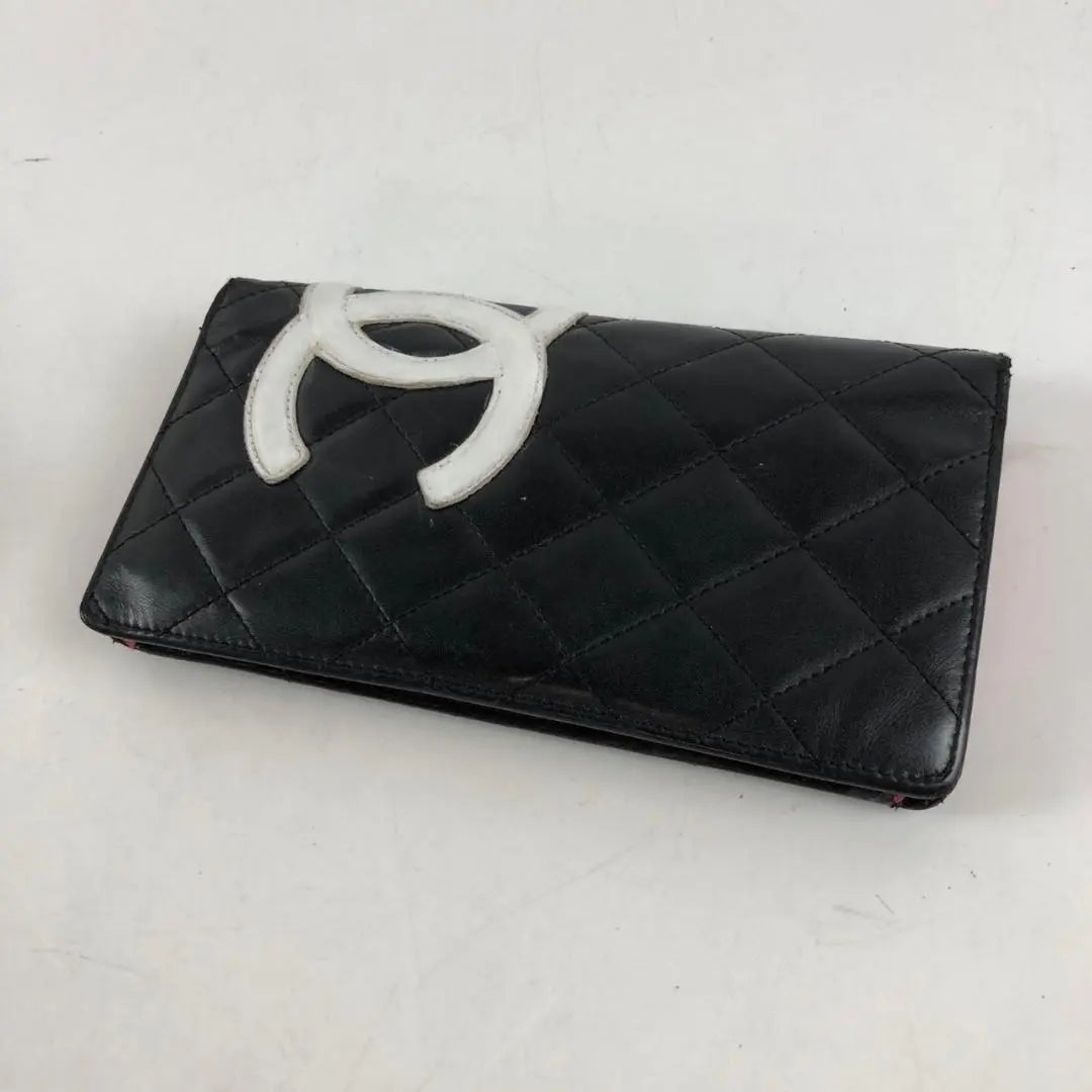 CHANEL Cambon Line Bifold Long Wallet Black Pink