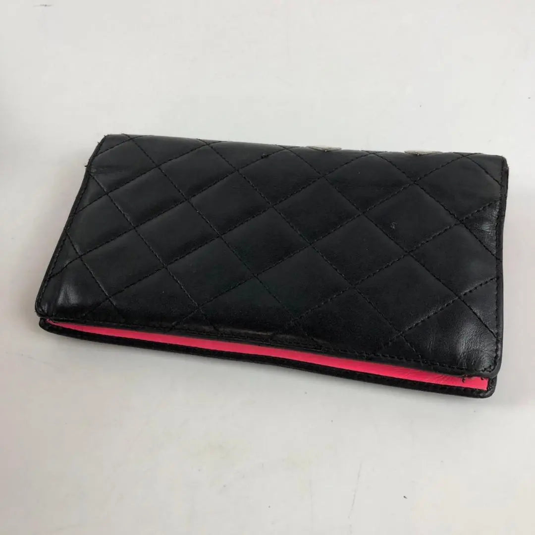 CHANEL Cambon Line Bifold Long Wallet Black Pink