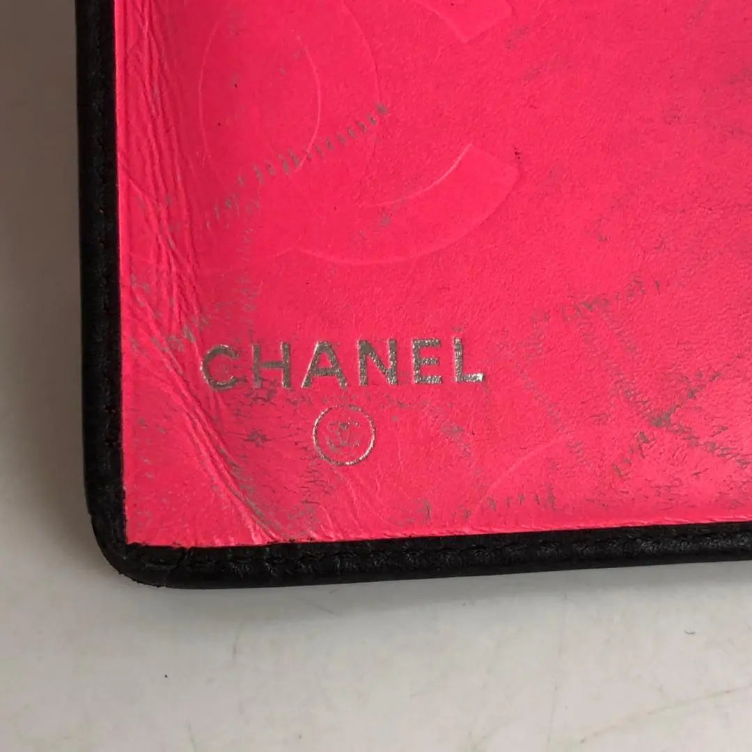 CHANEL Cambon Line Bifold Long Wallet Black Pink