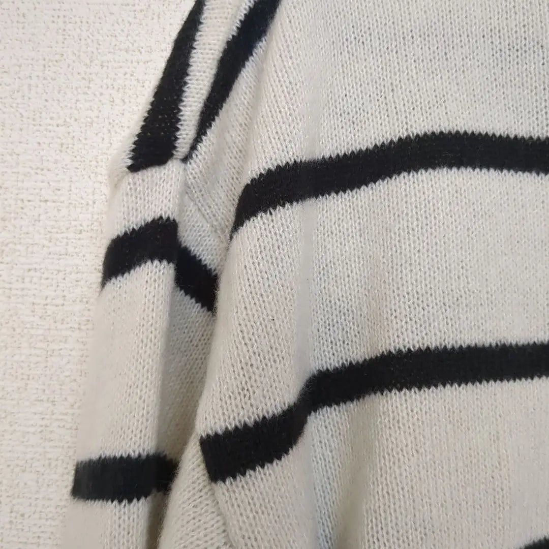 Ivory and black striped V-neck knit