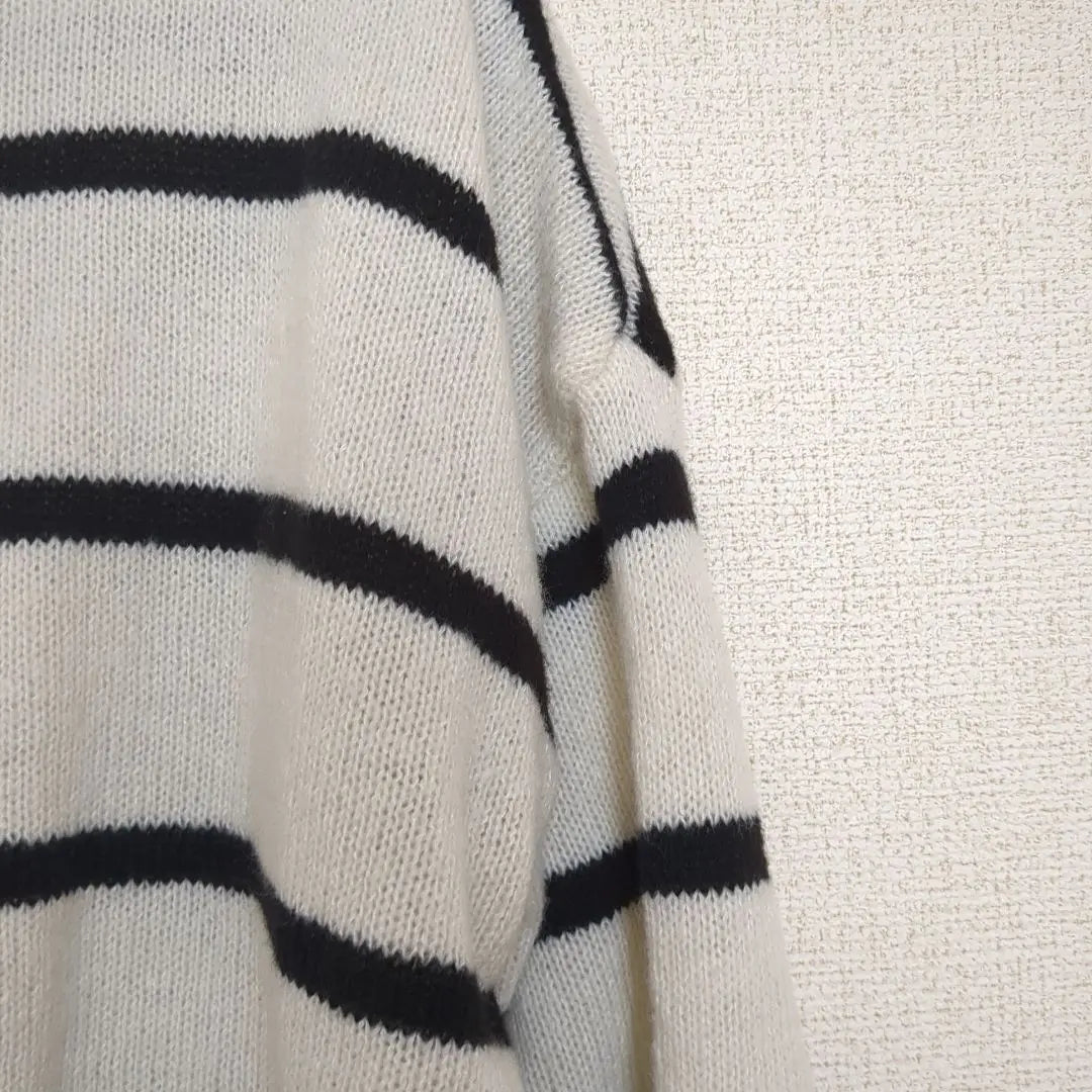 Ivory and black striped V-neck knit