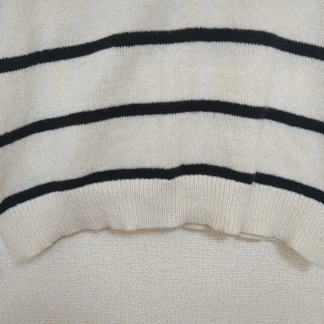 Ivory and black striped V-neck knit