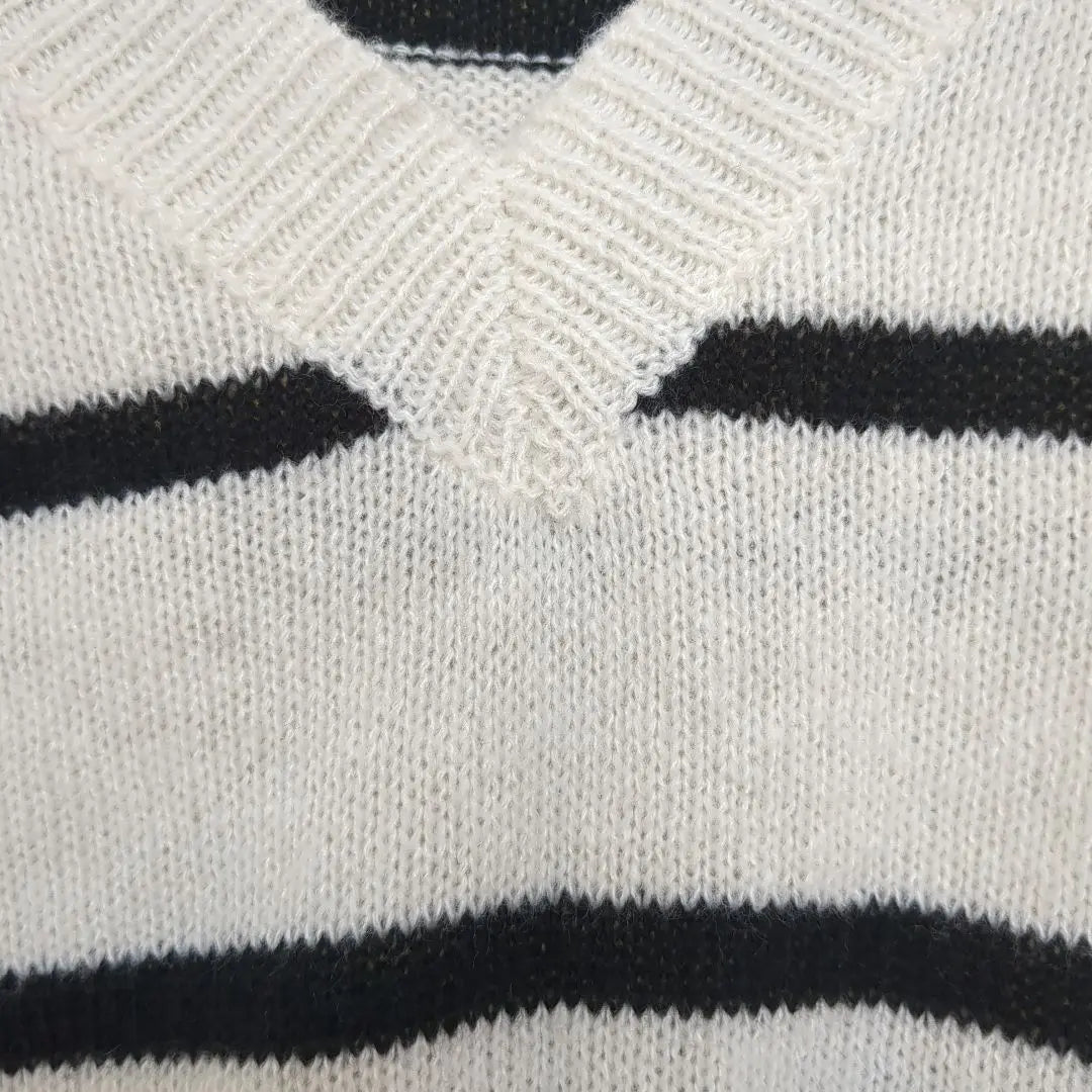 Ivory and black striped V-neck knit