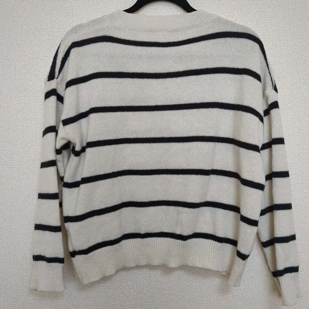 Ivory and black striped V-neck knit