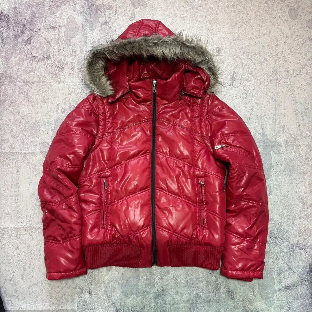 archive grunge fur down jacket red y2k L