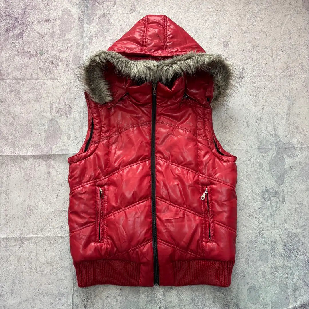 archive grunge fur down jacket red y2k L