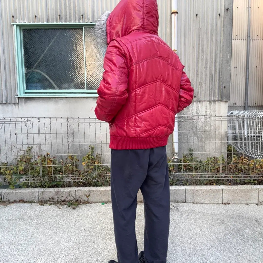 archive grunge fur down jacket red y2k L