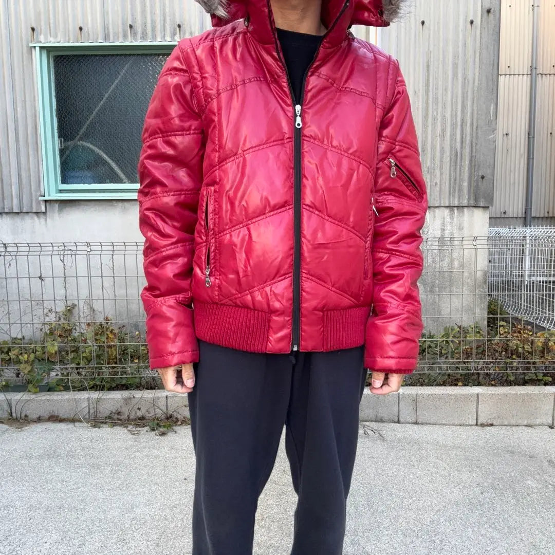 archive grunge fur down jacket red y2k L