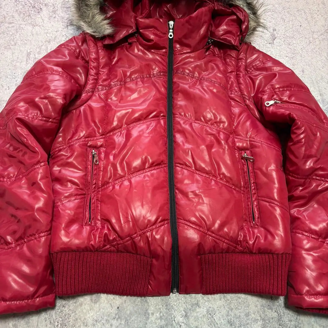 archive grunge fur down jacket red y2k L