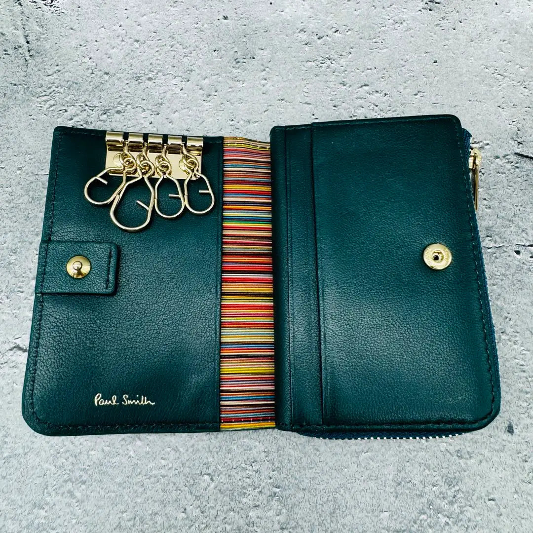 [Nuevo/sin usar] Estuche para llaves Paul Smith con 4 rayas en verde azulado