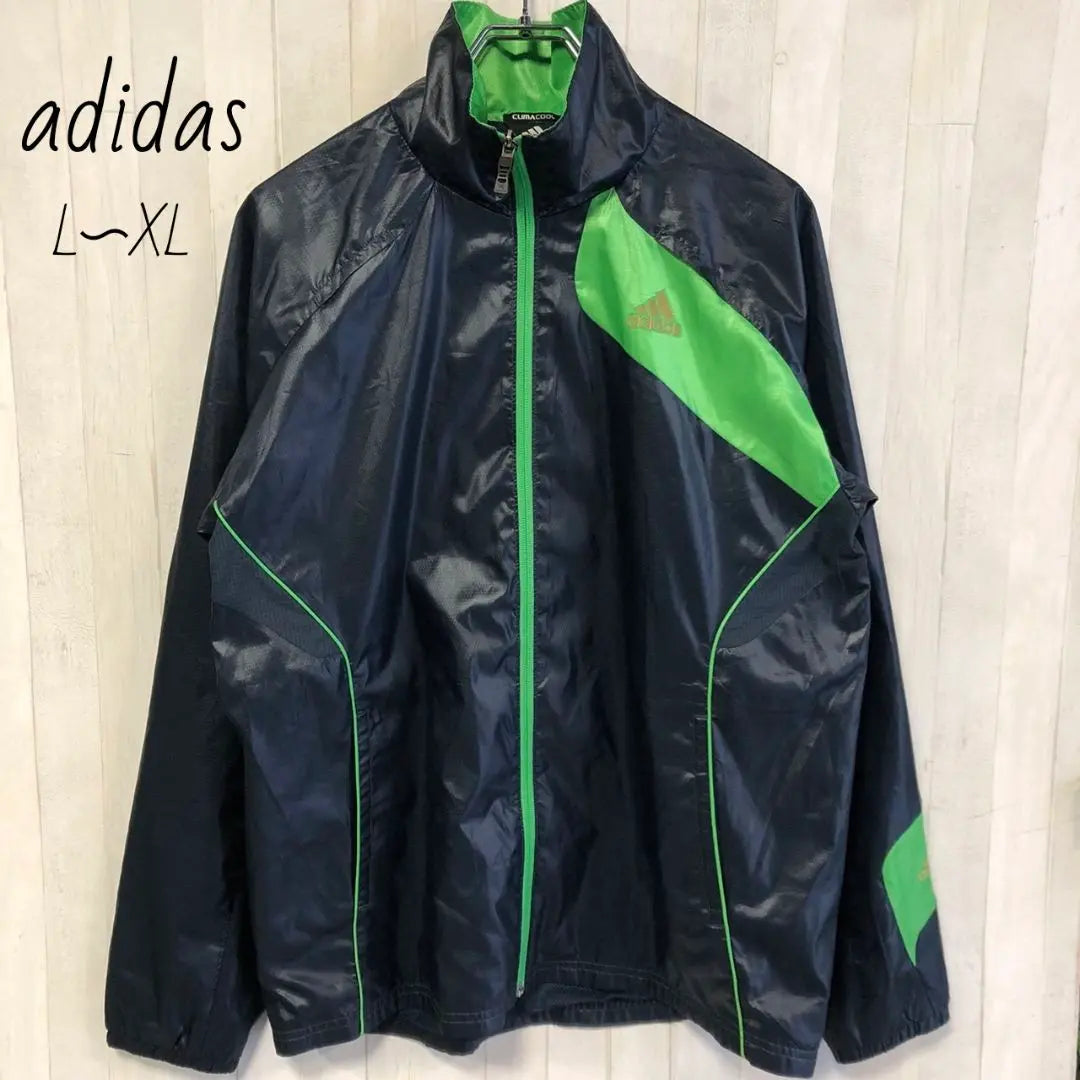 adidas print logo nylon jacket vintage clothing L navy