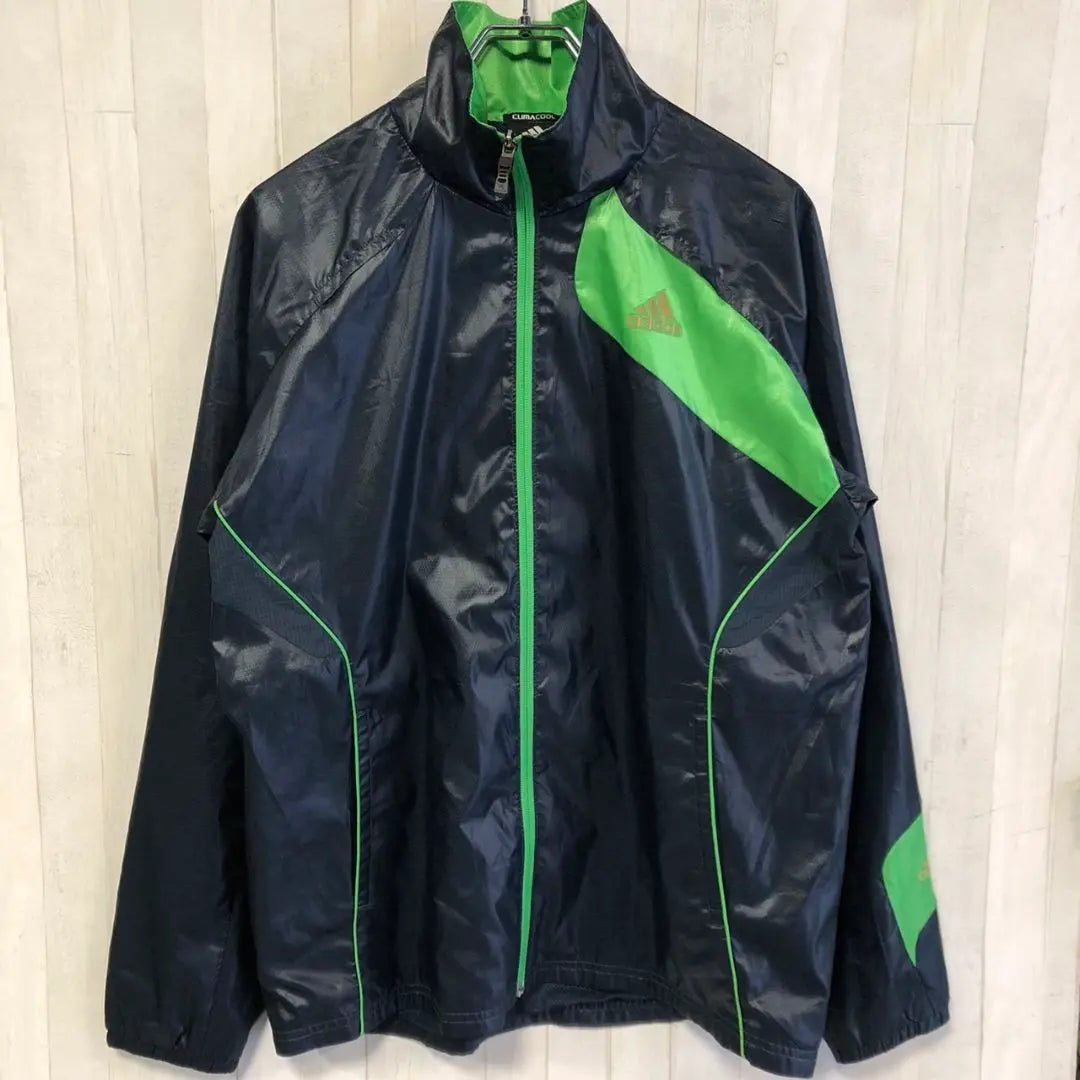 adidas print logo nylon jacket vintage clothing L navy