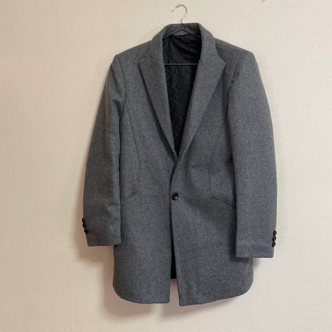 Gray Wool Mixed Single Button Long Coat XXL