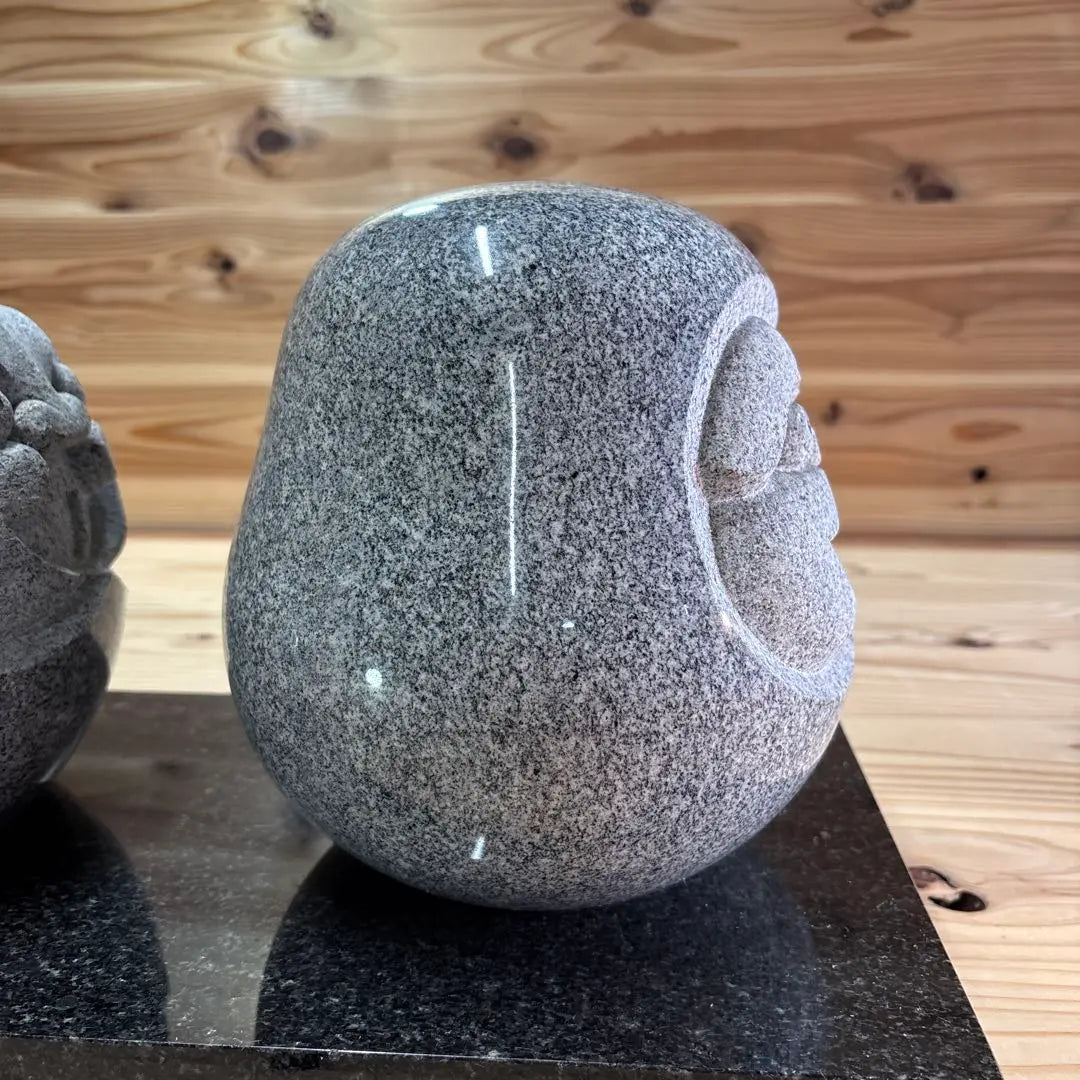 Stone statue, statue, stone, stone, daruma ornament, two-piece set, with stand