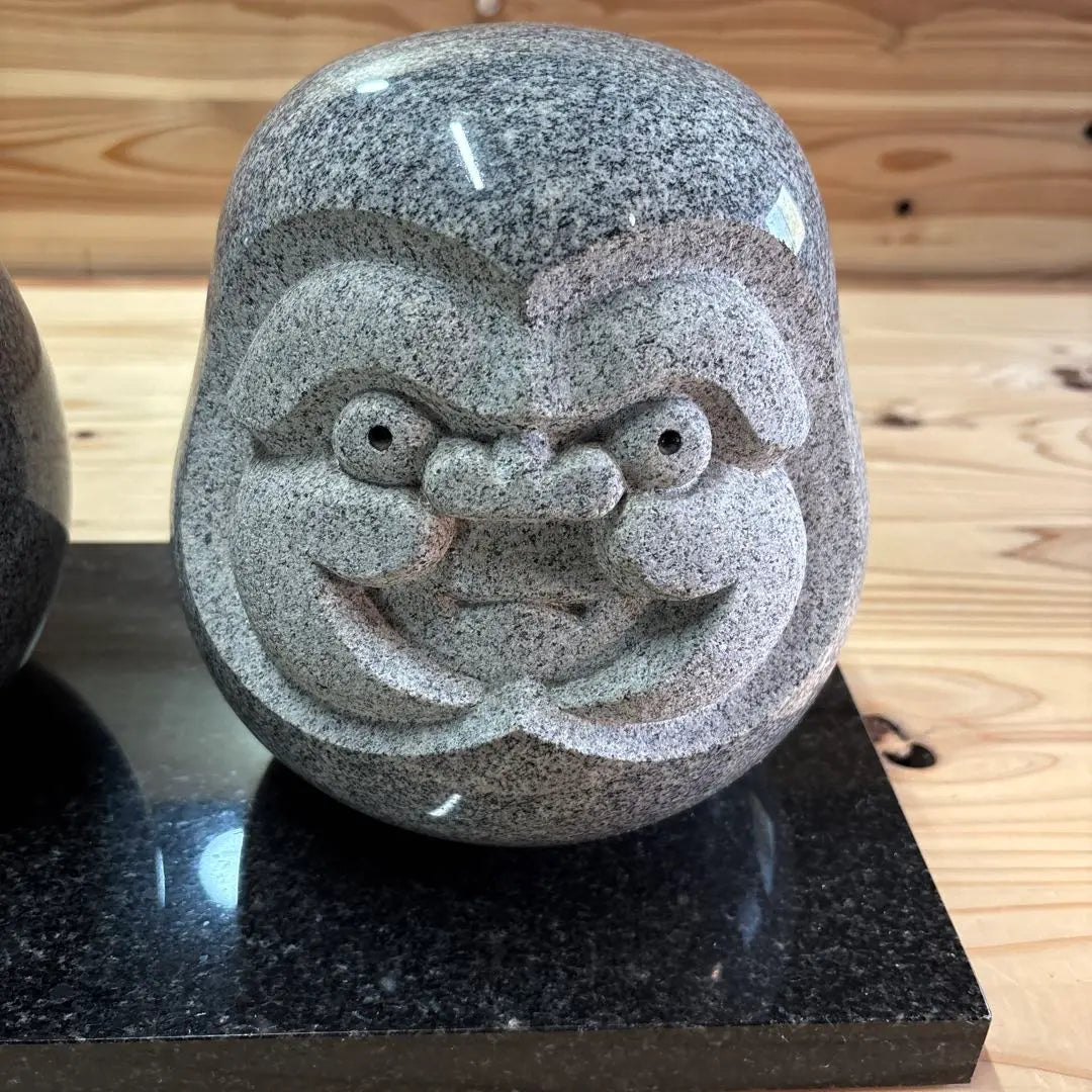 Stone statue, statue, stone, stone, daruma ornament, two-piece set, with stand